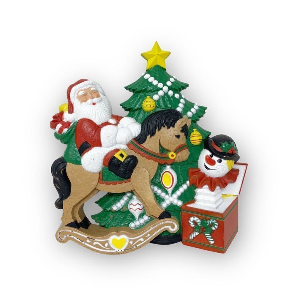 Vintage Burwood Wall Hanging Christmas Tree Santa Claus Rocking Horse MCM